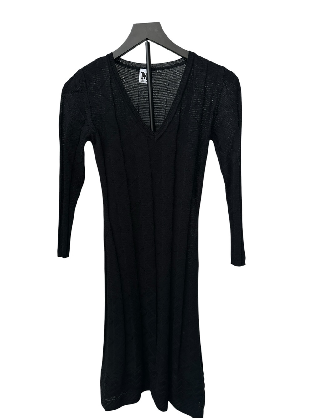 Missoni Black Knit Sweater Dress V Neck Long Sleeve Layered Slip Size XS